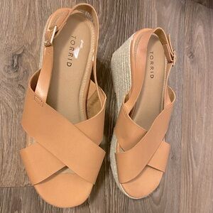 Torrid Tan Strappy Espadrille Wedge Sandals Women’s Size 11W